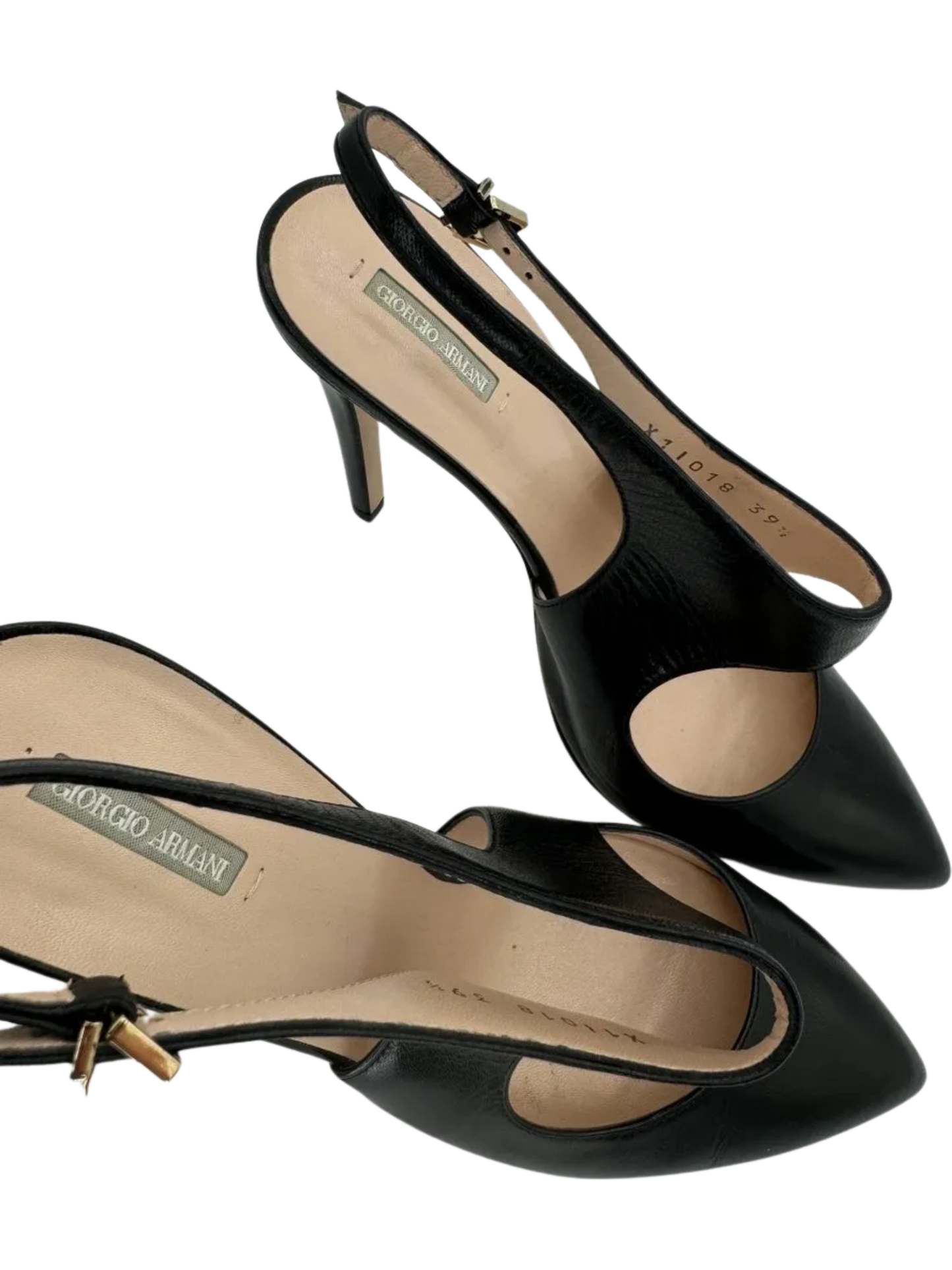 Giorgio Armani Black Leather Slingbacks