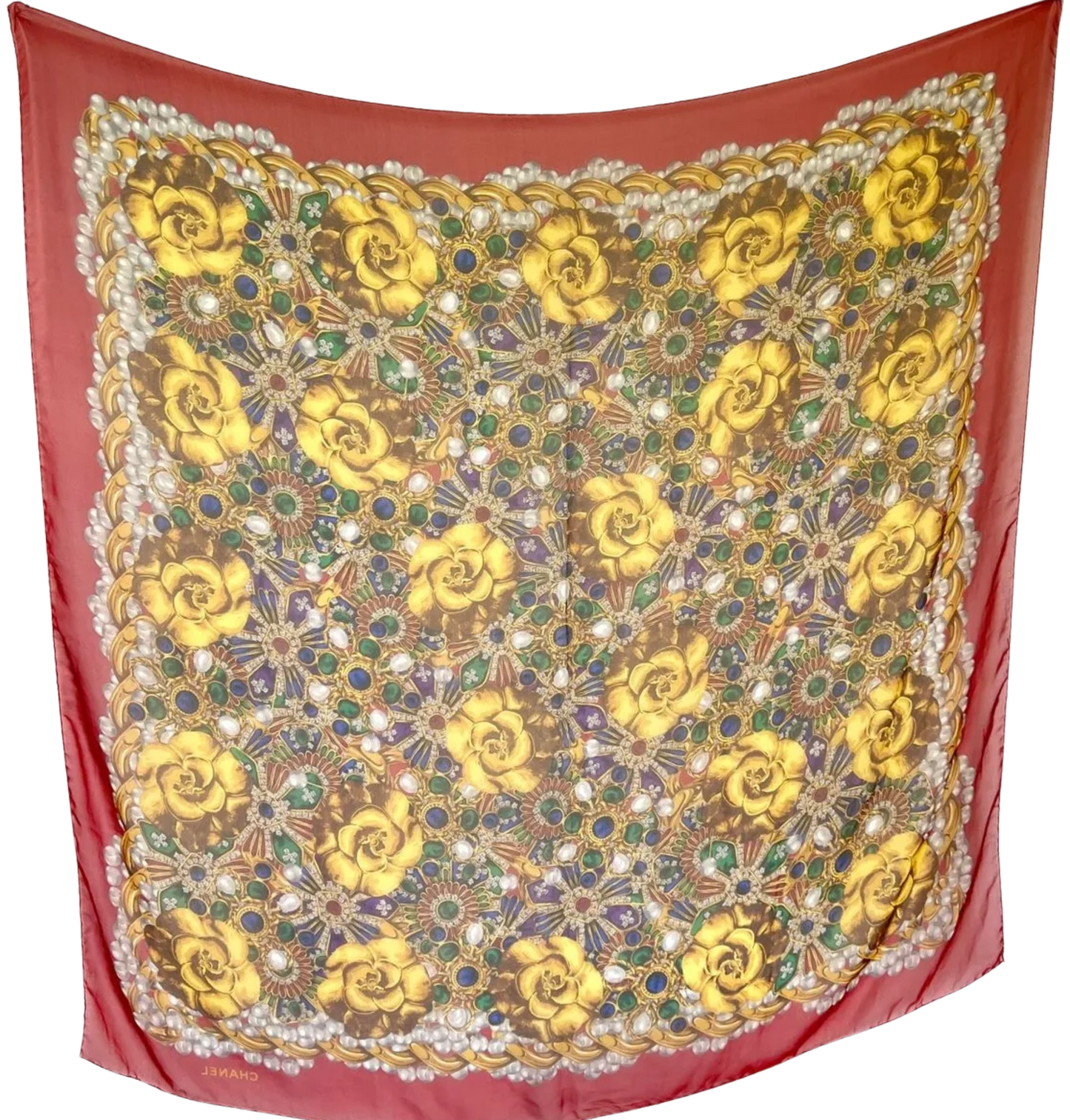 Large Chanel Gripoix Silk/Chiffon Scarf