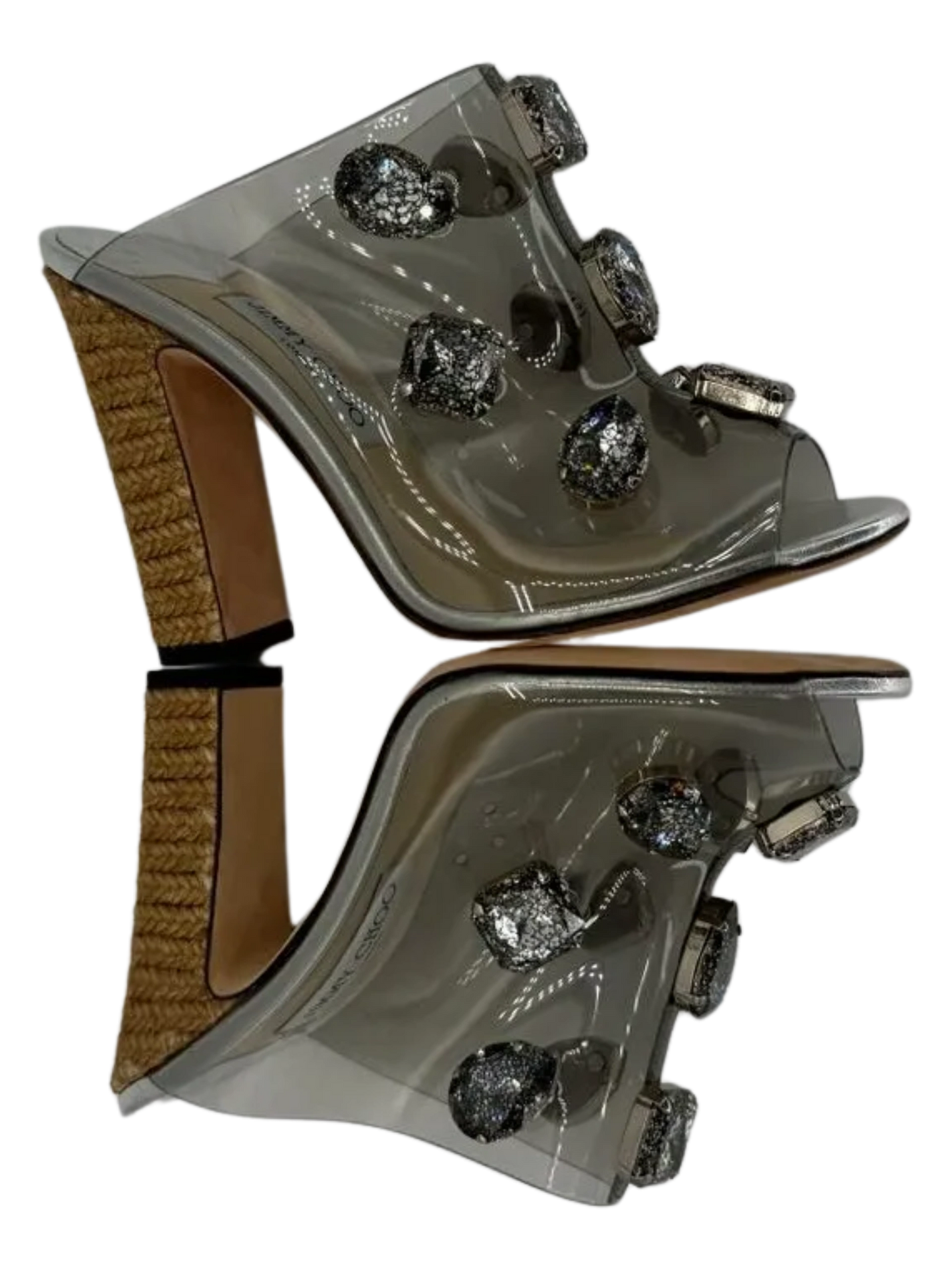 Jimmy Choo "Ling" Jeweled Plexi Slide Sandal with Rope Heel