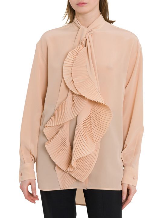 NWT Givenchy Silk Shirt With Detachable Pleated Scarf In Blush - FR 34