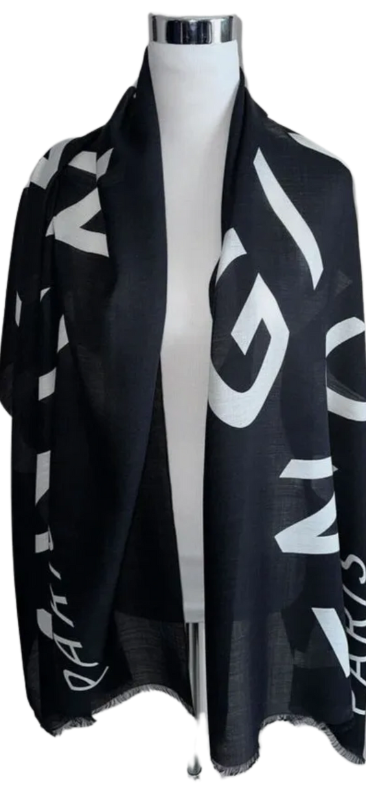 GIVENCHY Wool / Silk Print Black Scarf