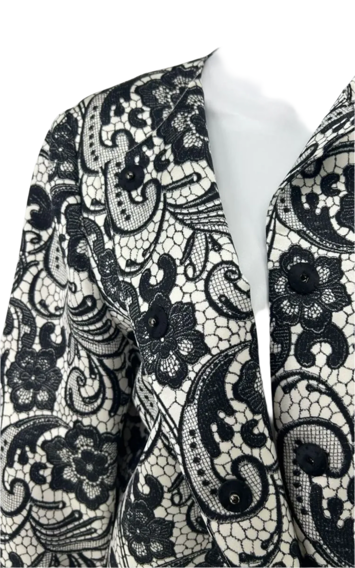 Dolce & Gabbana  Black and White Lace Print on Creamy Duchess Satin, Evening Topper/Coat/Jacket.