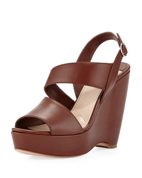 Prada Asymmetric Calfskin Wedge Sandal, Brown