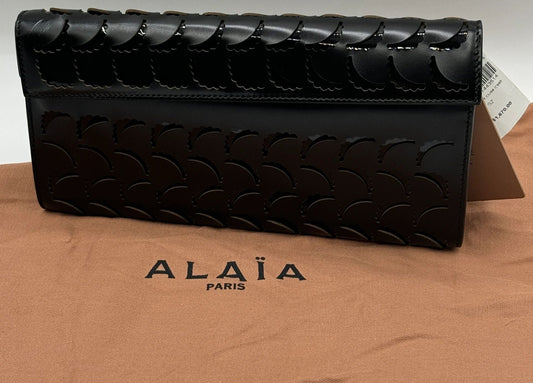 Alaia Black Laser Cut Perforated Long Clutch with Mirror - NEW