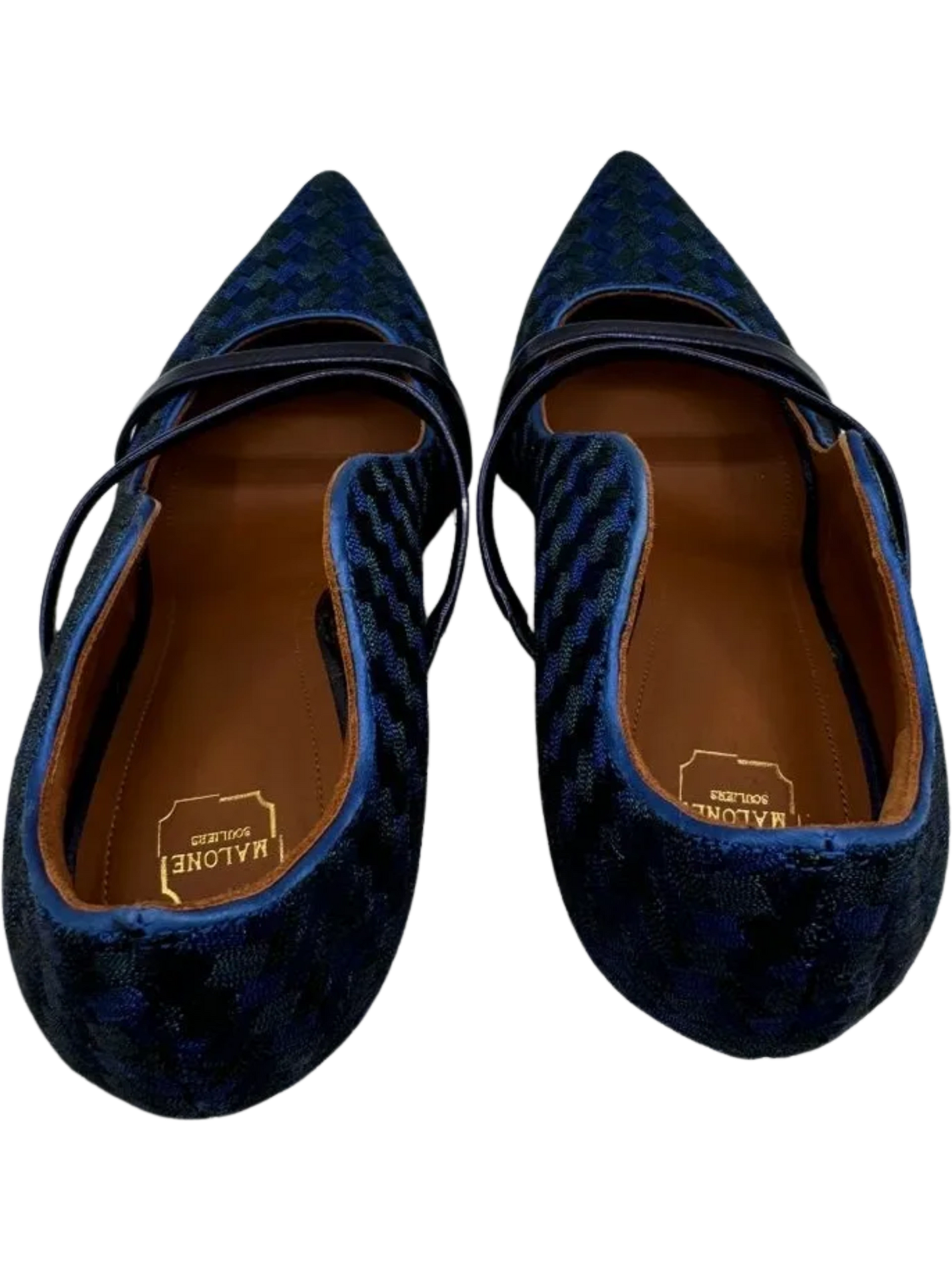 Malone Souliers Navy Maureen Bicolor Woven Point-Toe Mules