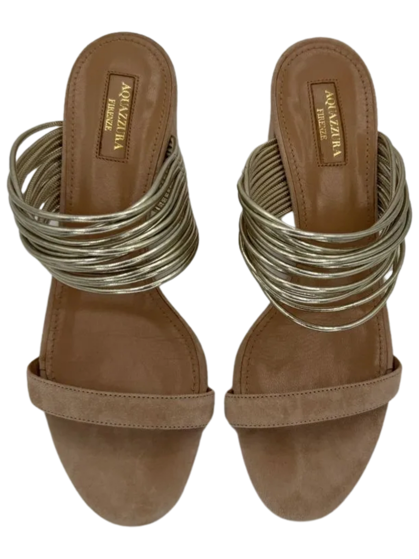 Aquazzura Taupe/Silver Suede And Leather Rendez Vous 50 Slide Sandals