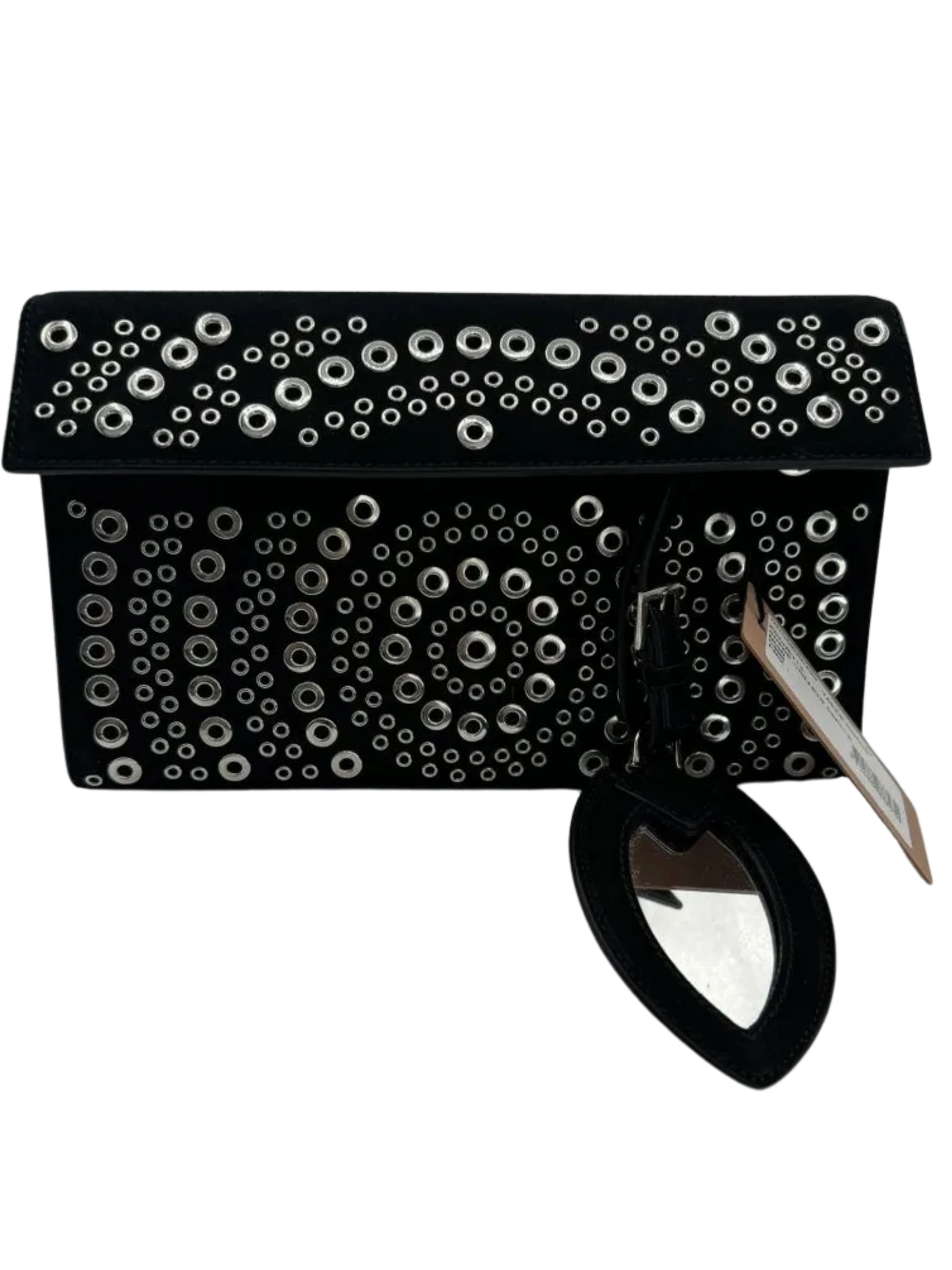 ALAIA Suede Eyelet Embellished Oeillets Pochette Black