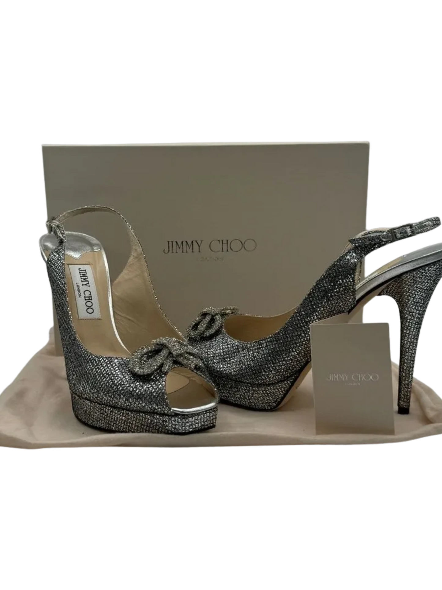 Jimmy Choo Silver Glitter Crystal Embellished Ankle Strap Platform Sandal