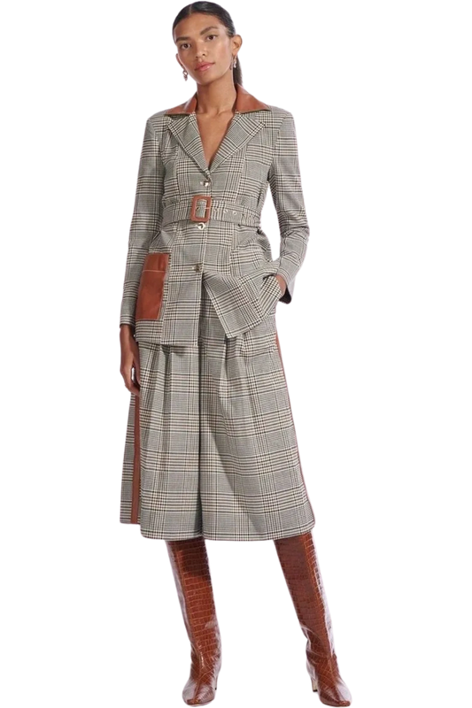 Staud Paprika Belted Plaid Suit