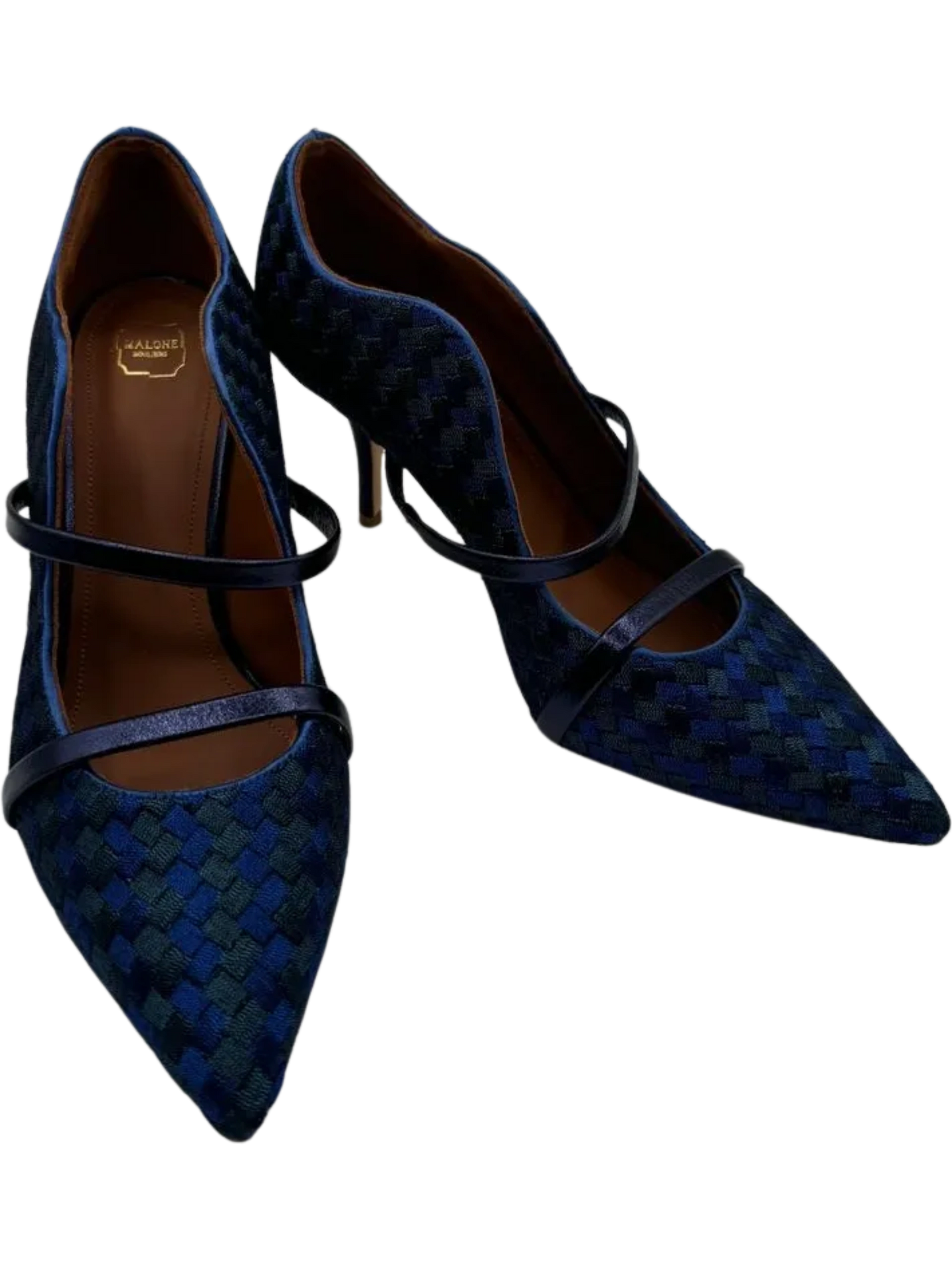 Malone Souliers Navy Maureen Bicolor Woven Point-Toe Mules