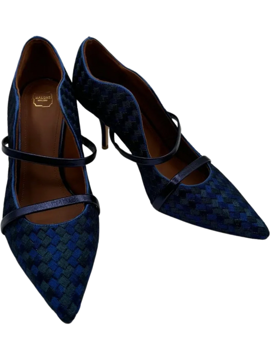 Malone Souliers Navy Maureen Bicolor Woven Point-Toe Mules