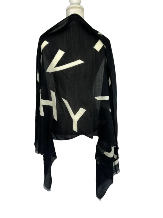 GIVENCHY Wool / Silk Print Black Scarf