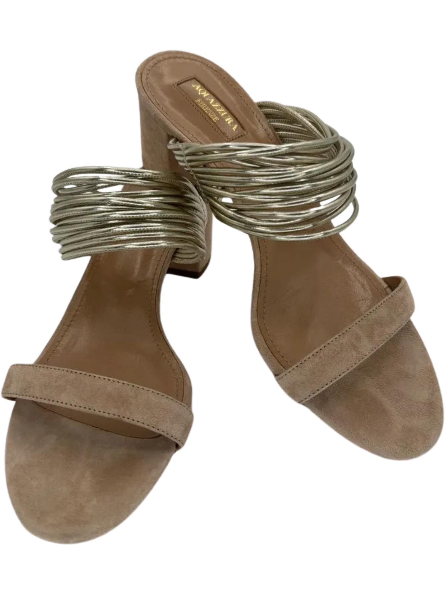 Aquazzura Taupe/Silver Suede And Leather Rendez Vous 50 Slide Sandals