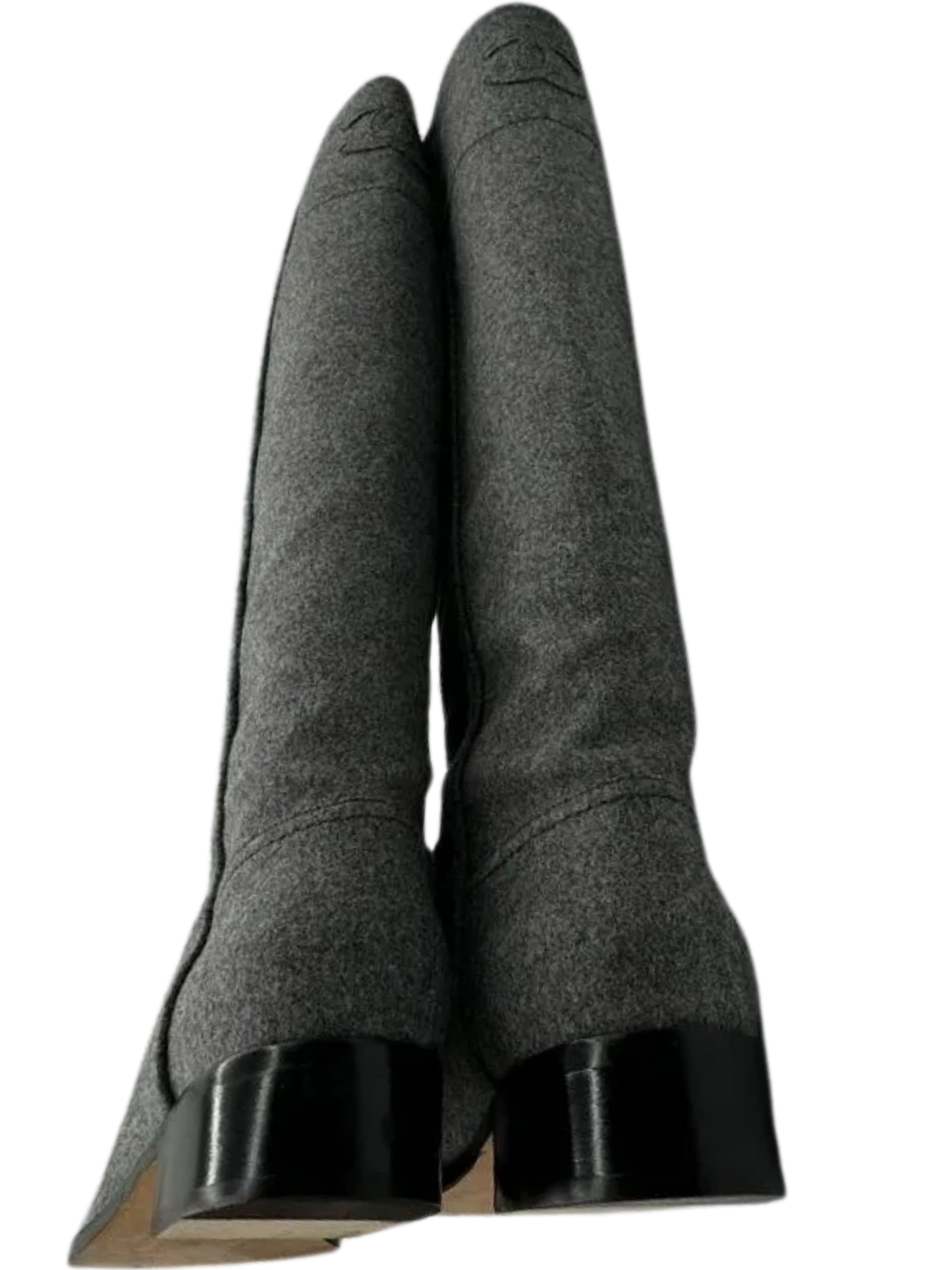 Chanel Gray Wool CC Logo Riding Boots