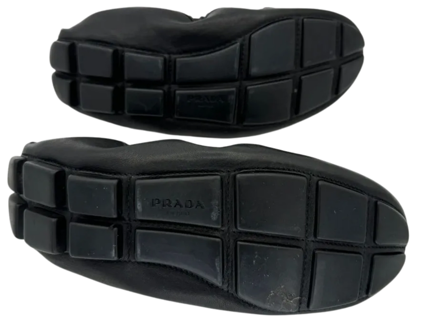 PRADA Black Leather Scrunch Loafers