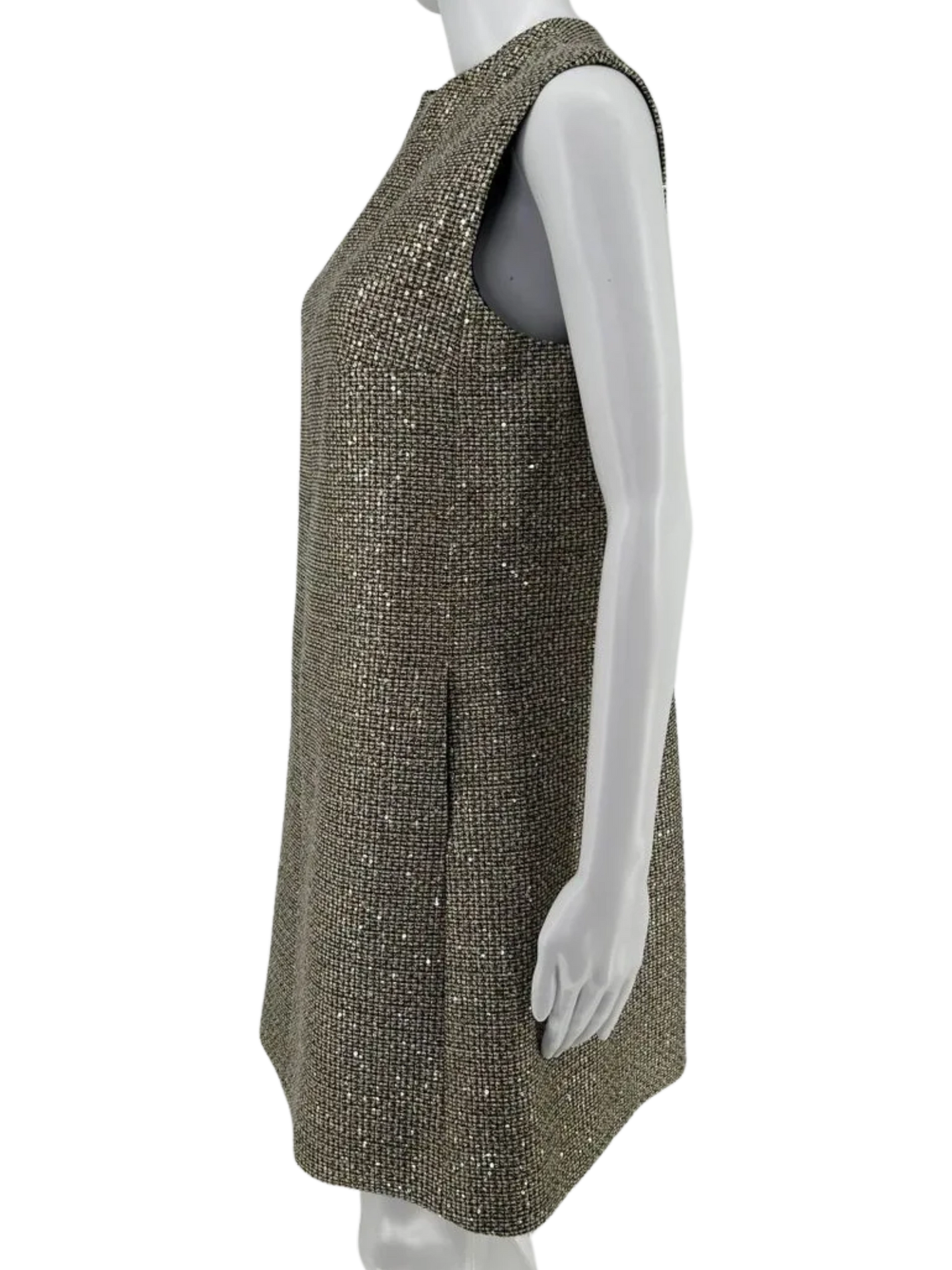 Saint Laurent Sleeveless Tweed Sparkly and Sequined Shift Dress – Size 44 FR