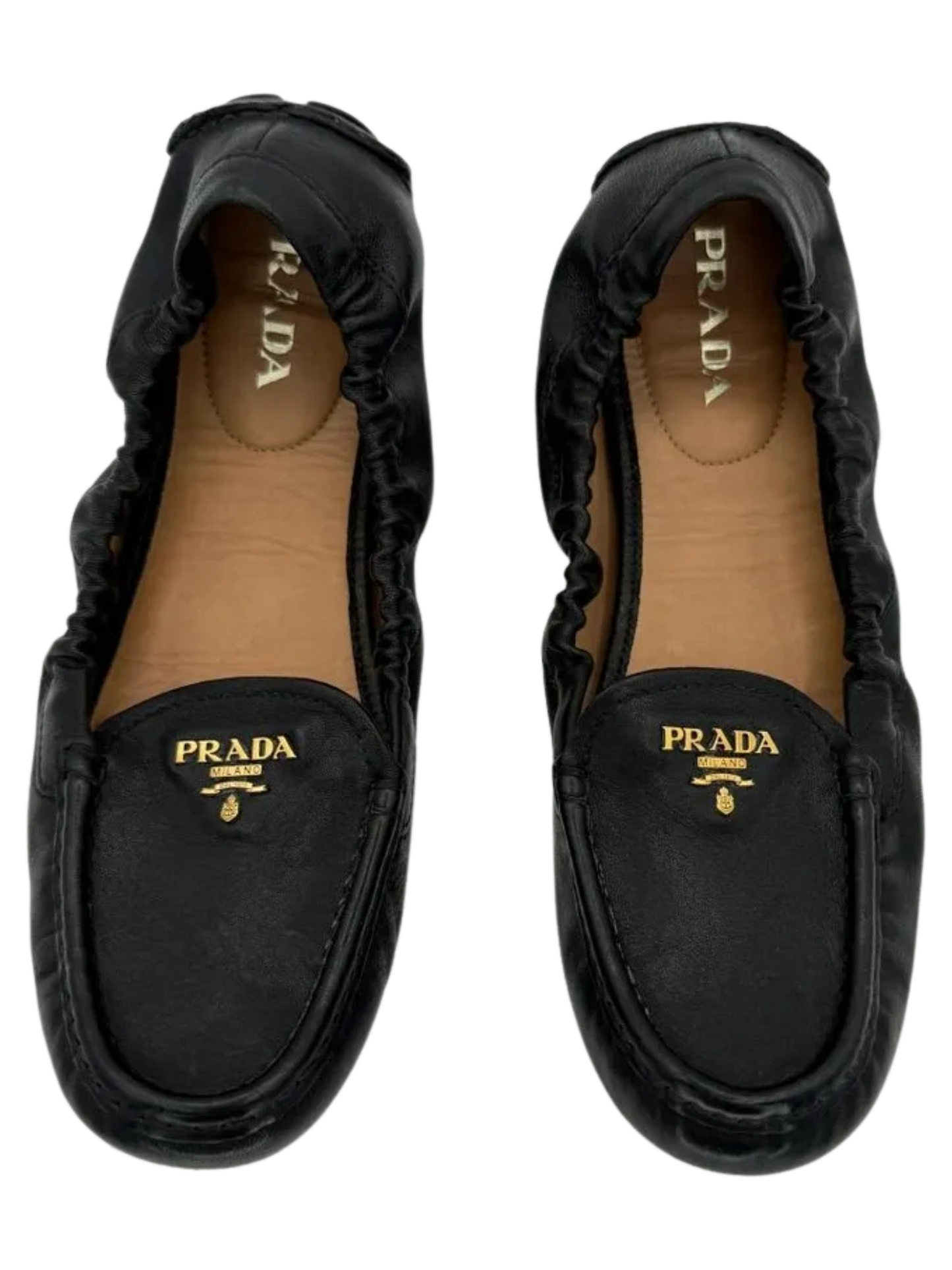 PRADA Black Leather Scrunch Loafers