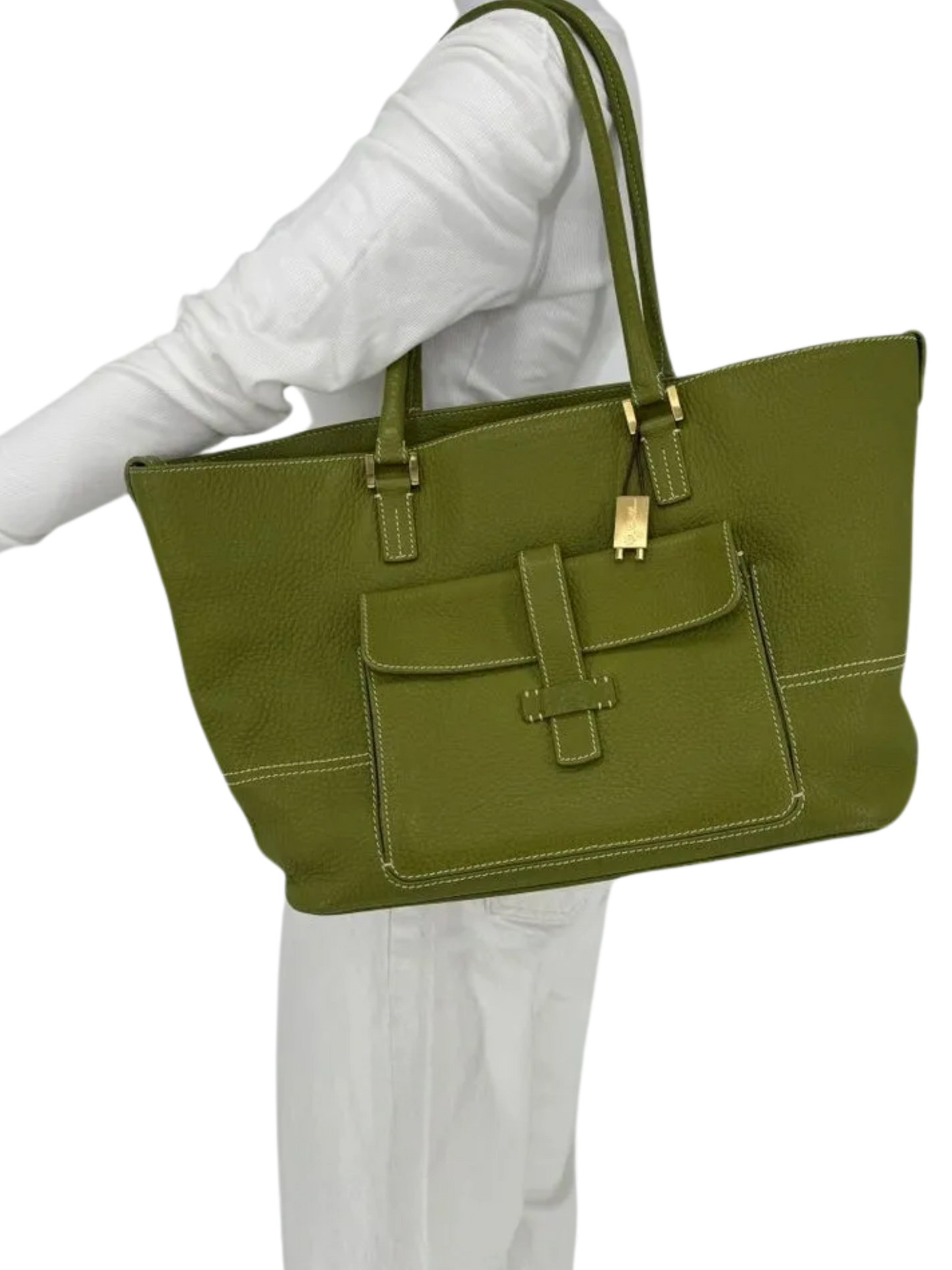 Loro Piana Sage Leather Globe Tote Bag