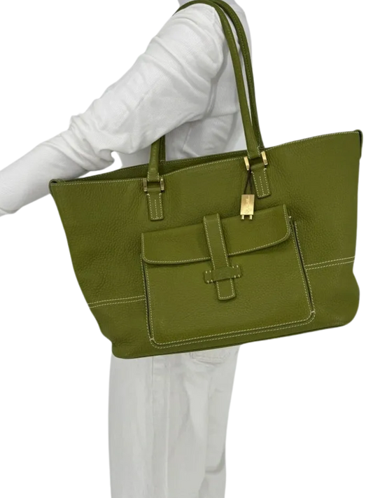 Loro Piana Sage Leather Globe Tote Bag