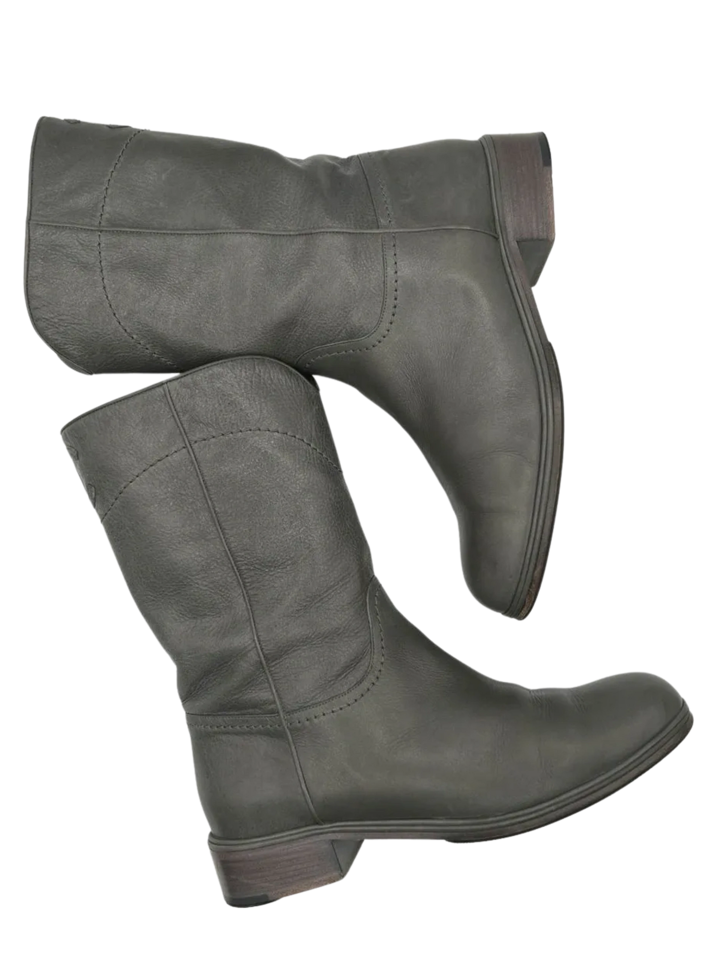 Chanel Grey Leather Mid Calf Boots