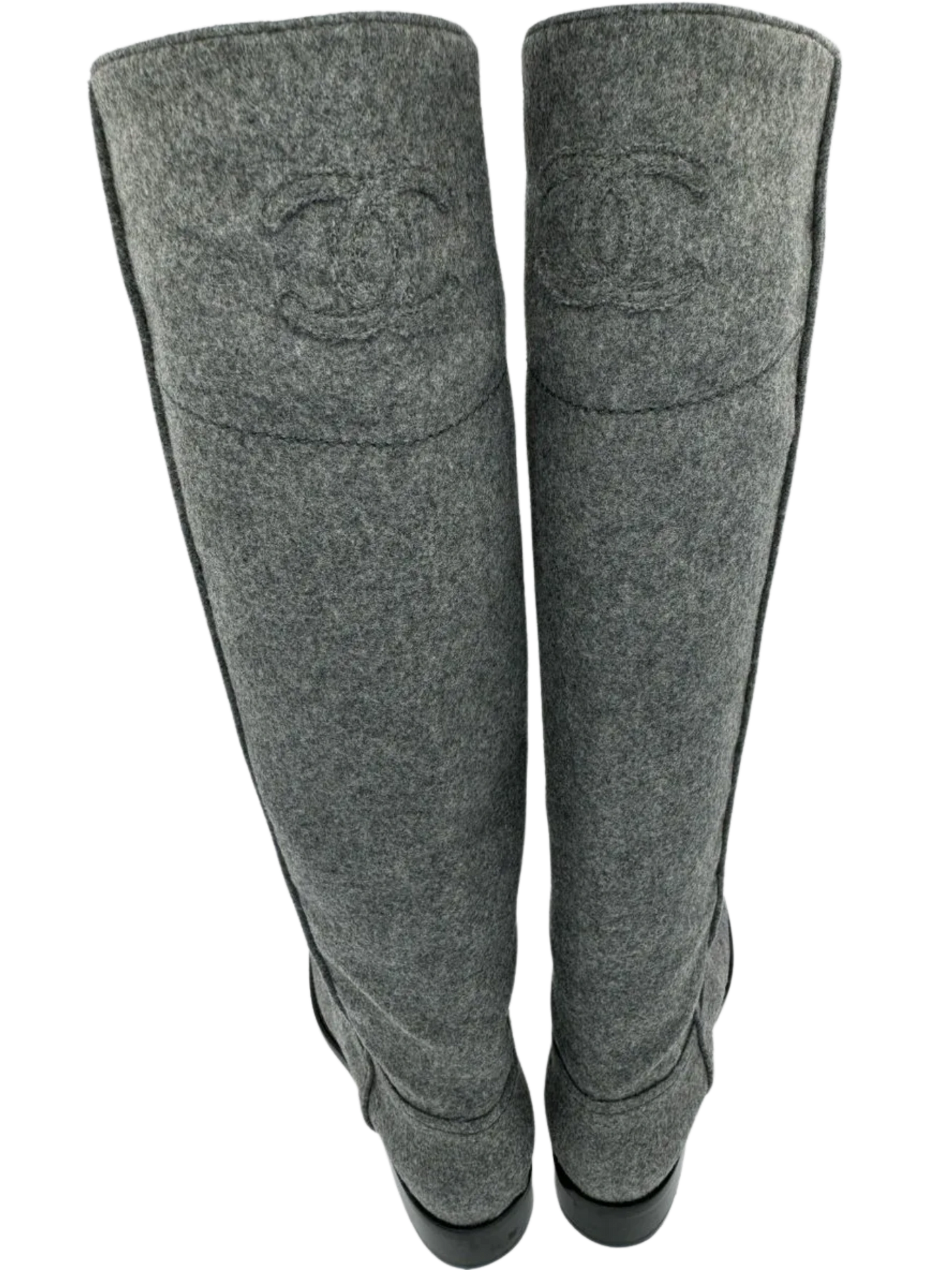 Chanel Gray Wool CC Logo Riding Boots