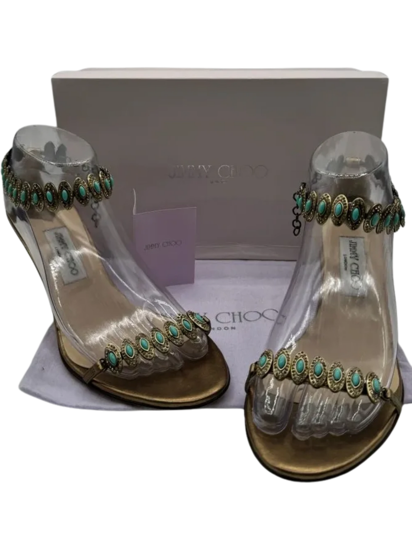 Jimmy Choo Heeled Sandals Adorned With Turquoise Jewels