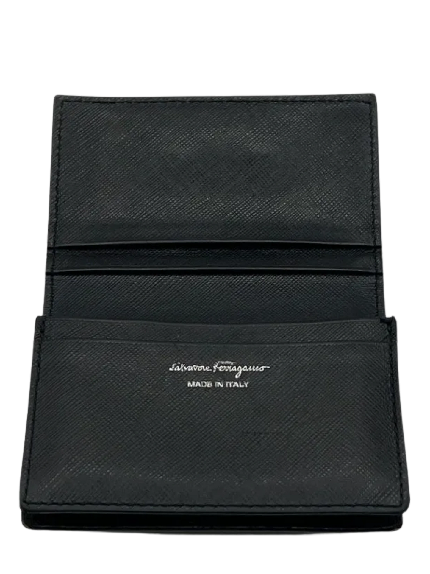 Salvatore Ferragamo Black Leather Double Gancio Card Case