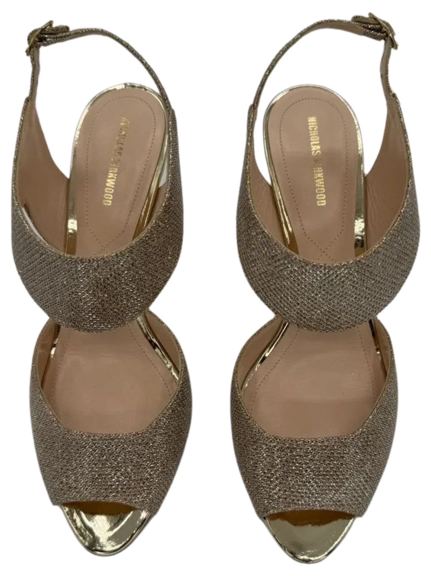 *NEW* Nicholas Kirkwood Metallic Beige Glitter Fabric Ankle Strap Sandals